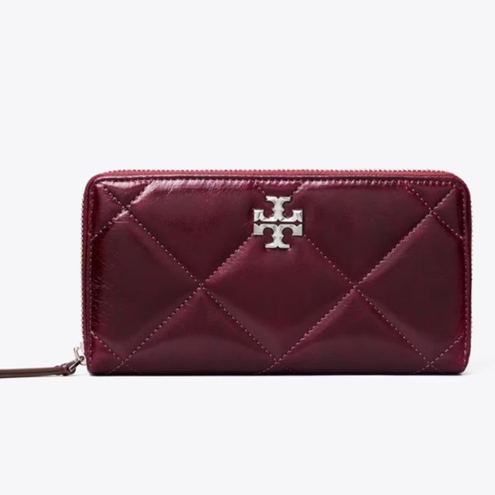 Tory Burch KIRA DIAMOND QUILT DISTRESSED ZIP CONTINENTAL WALLET